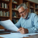 Homme consultant des documents administratifs liés aux allocations chômage à l'étranger en 2026