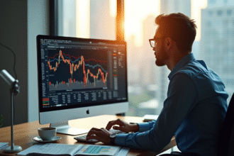 Analyste financier étudiant des graphiques économiques sur un ordinateur