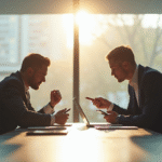 Deux professionnels en compétition dans un bureau lumineux