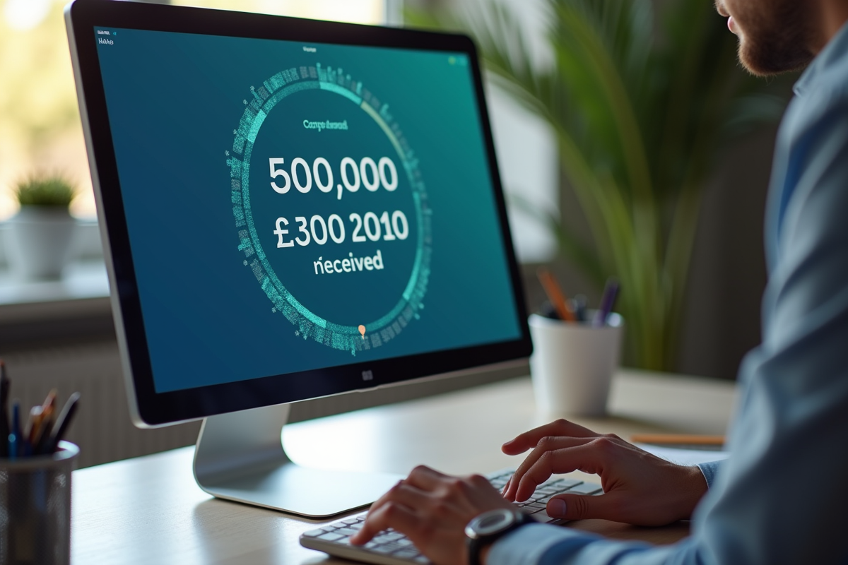 Ecran d ordinateur confirmant un transfert de 20000 euros en ligne