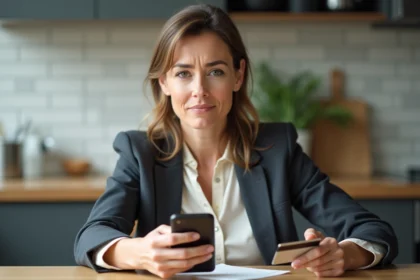 Femme d'âge moyen faisant un achat en ligne avec carte bancaire