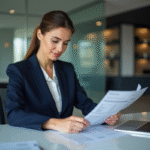 Femme d'affaires en costume dans un bureau moderne