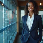 Jeune femme africaine confiante en bureau moderne
