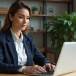 Femme professionnelle vérifiant ses transferts bancaires