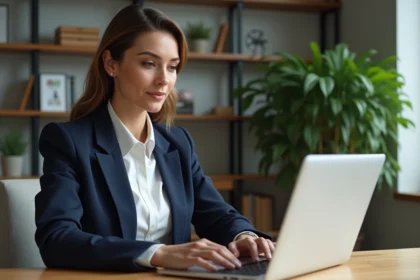Femme professionnelle vérifiant ses transferts bancaires