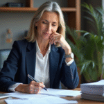 Femme d'âge moyen en bureau administratif professionnel