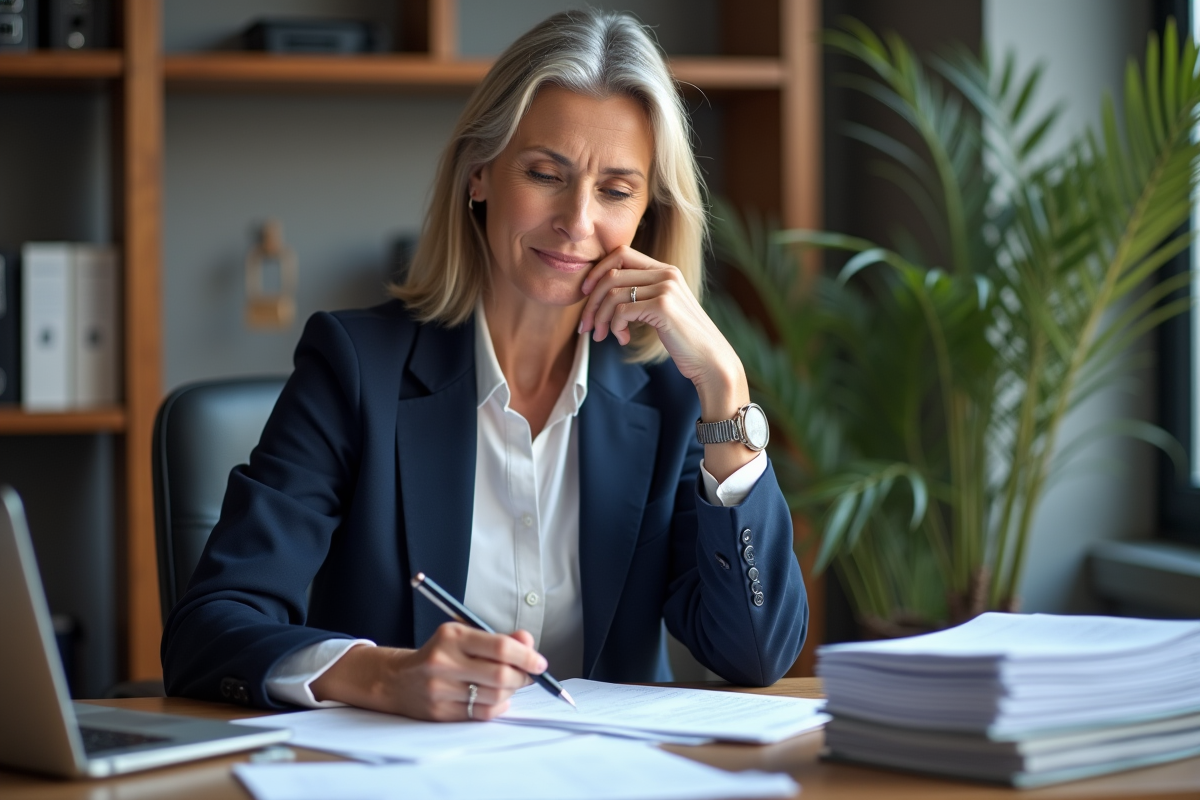 Femme d'âge moyen en bureau administratif professionnel