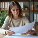 Femme concentrée en bureau pour article comptabilite