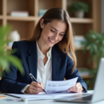 Femme professionnelle en bureau moderne et lumineux