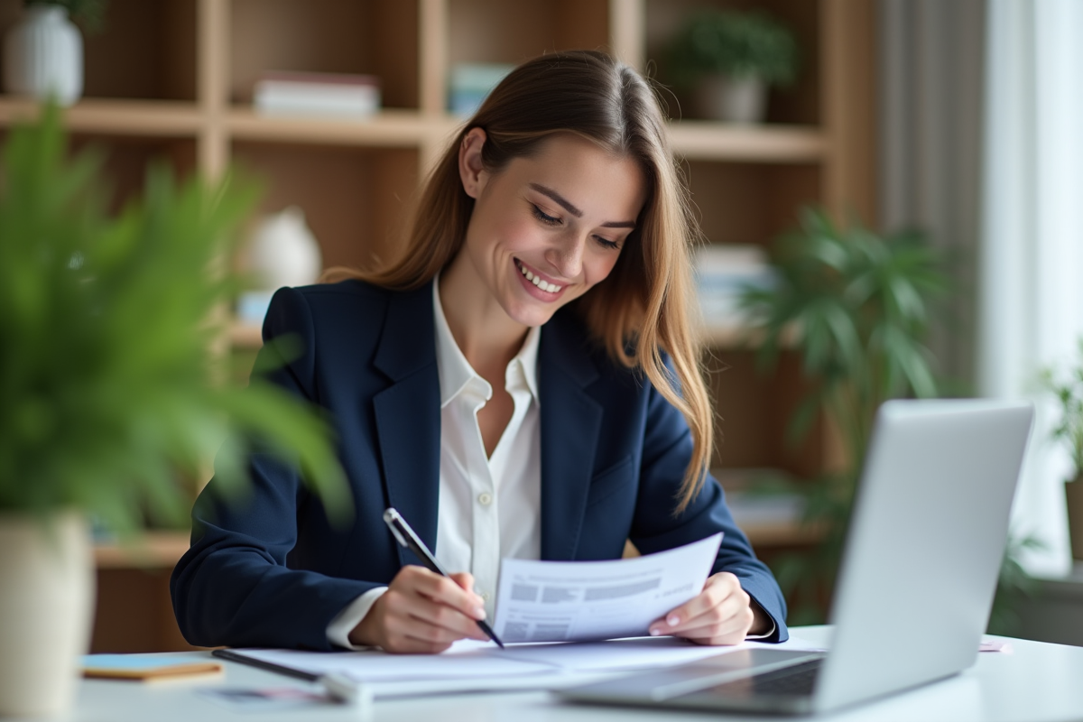 Femme professionnelle en bureau moderne et lumineux