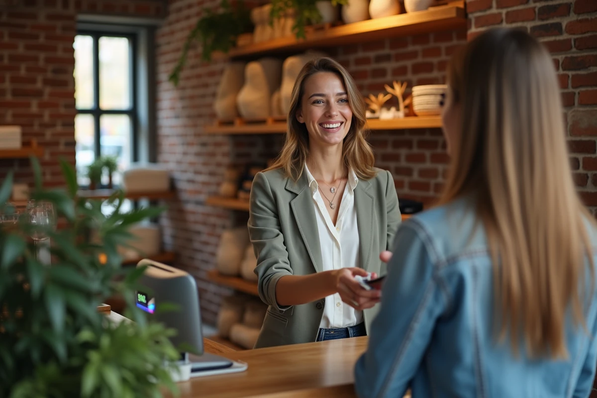 Femme confiante effectuant un paiement par carte dans une boutique