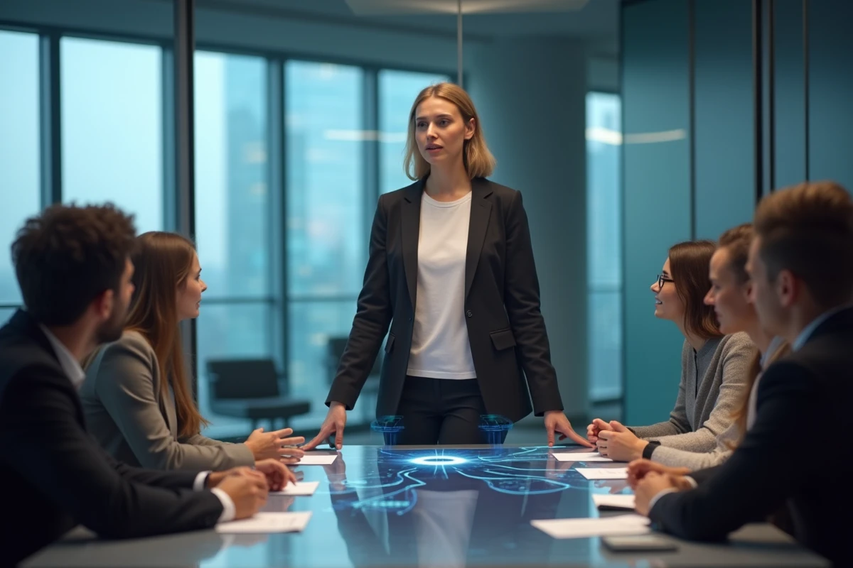 Femme expliquant des graphiques crypto lors d