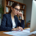 Femme professionnelle en bureau avec documents sur la sécurité sociale