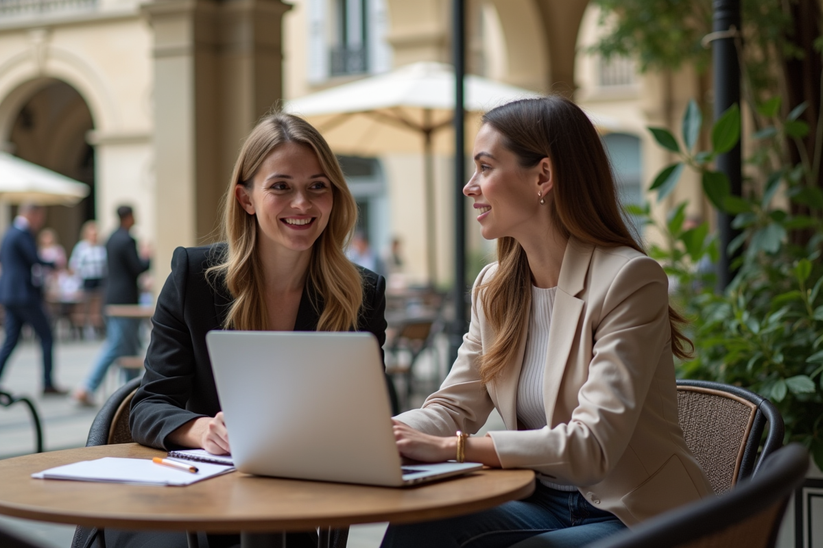 Deux femmes discutant au café dans un square bordelais