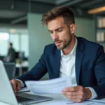 Jeune homme d'affaires concentré au bureau