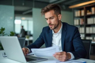 Jeune homme d'affaires concentré au bureau