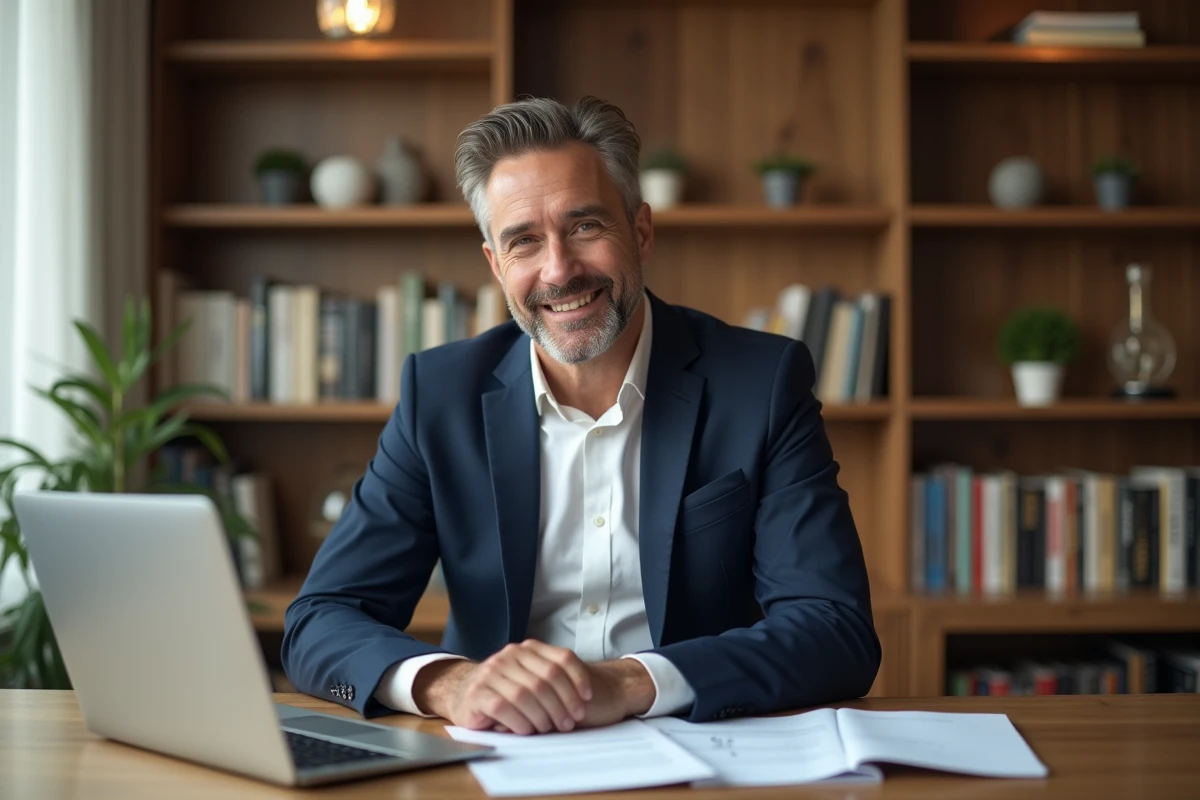 Homme en costume dans un bureau moderne et lumineux