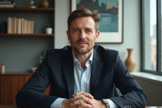 Homme d'affaires en costume dans un bureau élégant