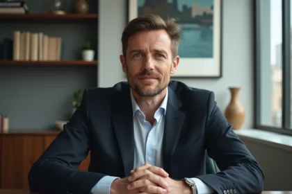 Homme d'affaires en costume dans un bureau élégant