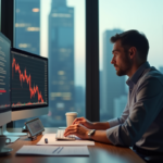 Homme d'affaires regardant un graphique boursier en chute