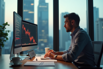 Homme d'affaires regardant un graphique boursier en chute