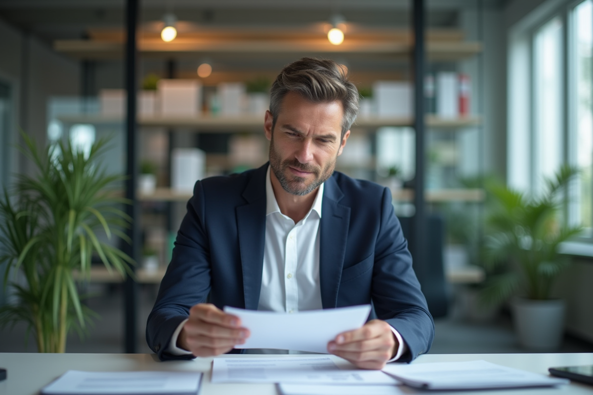 Homme d'affaires en costume bleu au bureau