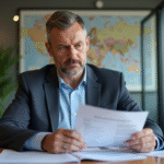 Homme d'affaires examinant des documents financiers