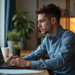 Jeune homme professionnel analysant des données crypto sur son ordinateur