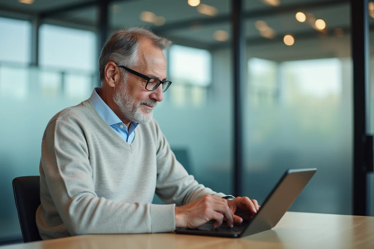 Homme daffaires utilisant une tablette dans un bureau bancaire