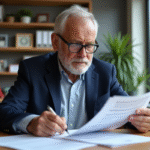 Homme d'âge moyen examinant une déclaration de pension