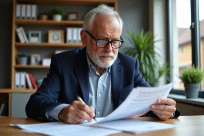 Homme d'âge moyen examinant une déclaration de pension