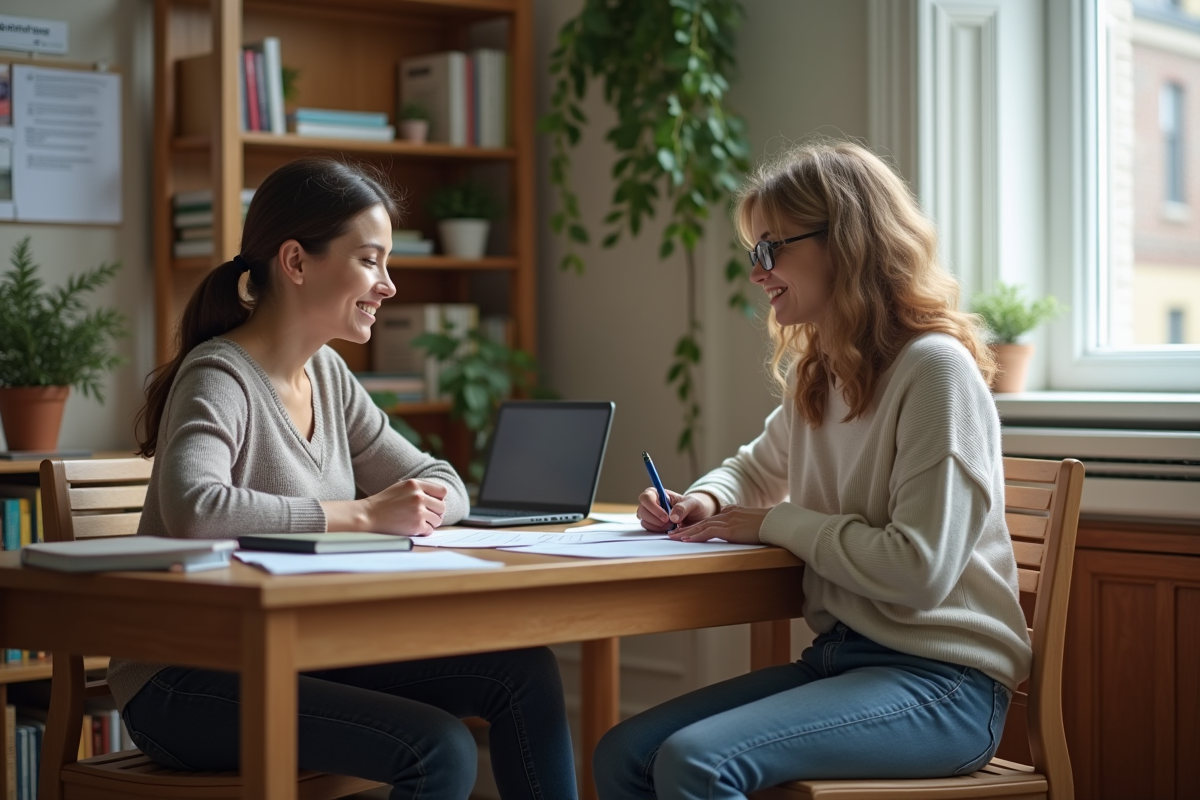 Jeune femme signant une demande de pret étudiant dans sa chambre