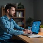 Jeune homme concentré devant son ordinateur dans un bureau moderne