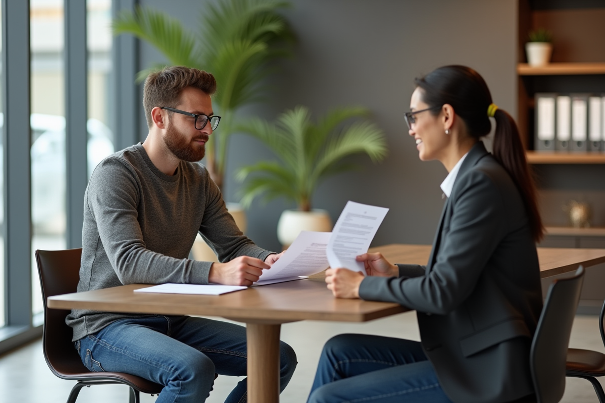 Jeune homme discutant avec un conseiller financier