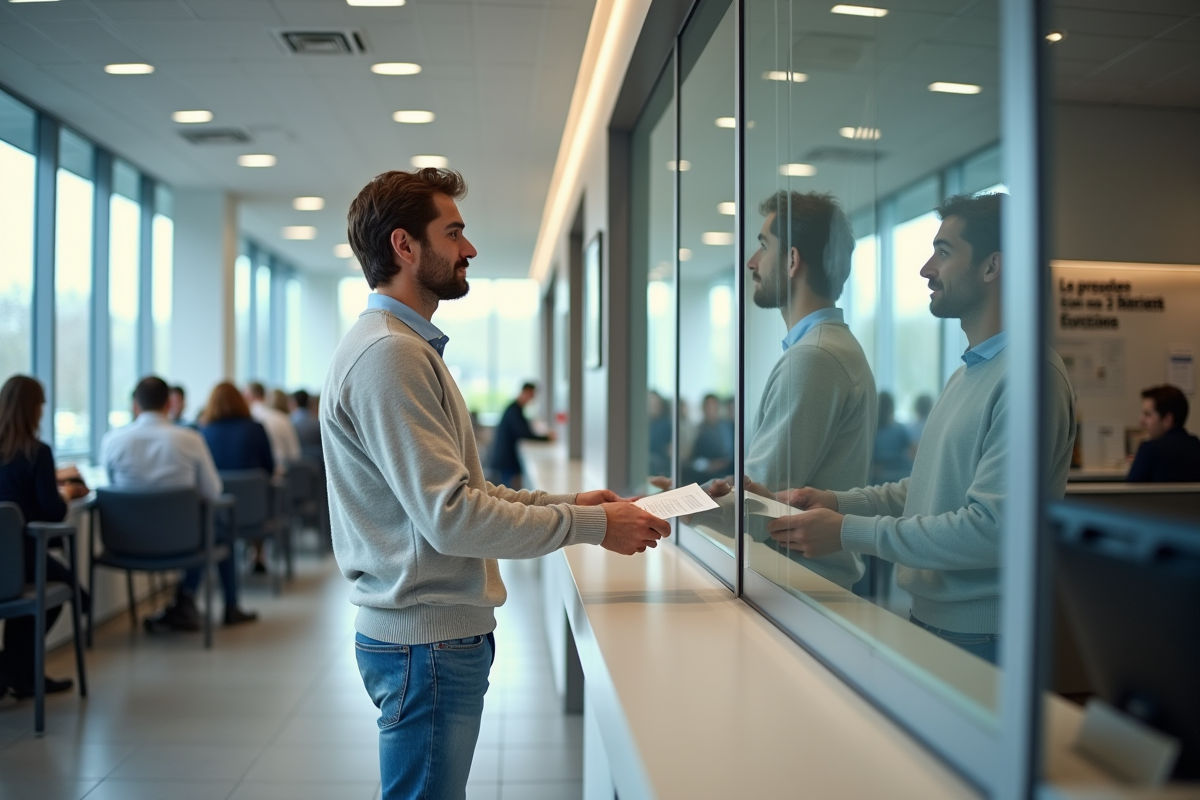 Jeune homme remettant formulaire à l