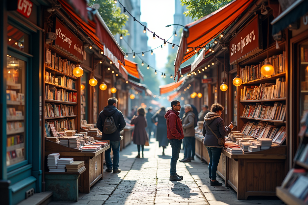 Marché animé avec boutiques d