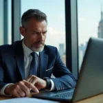 Trader homme d'affaires à New York en costume regardant sa montre